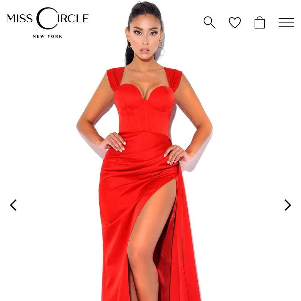 Zayda Red High Slit Corset Satin Gown